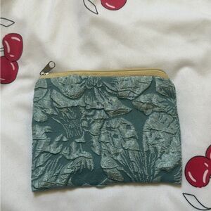 Blue Textured Floral Zip Coin Pouch